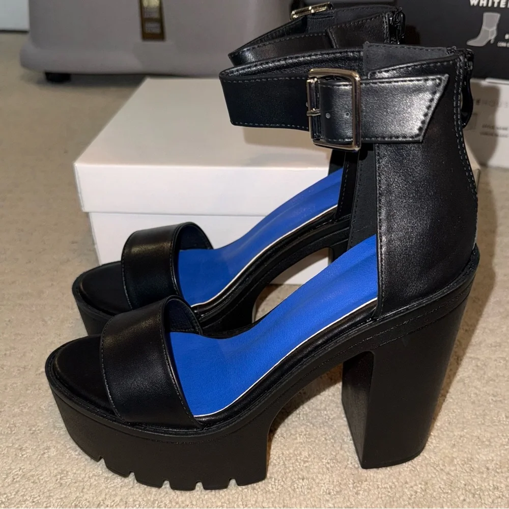 NWT Shein Black Platform Open Toe Heels Size 38
